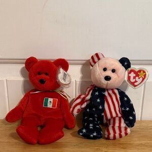 Ty Red Mexico Flag Bear & Ty Star-Spangled USA Bear Plush Duo